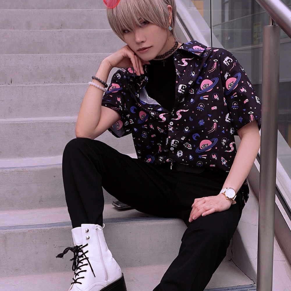 KINWAMONSTER ‘Galaxy’ Alien Print Unisex Button Up Shirt